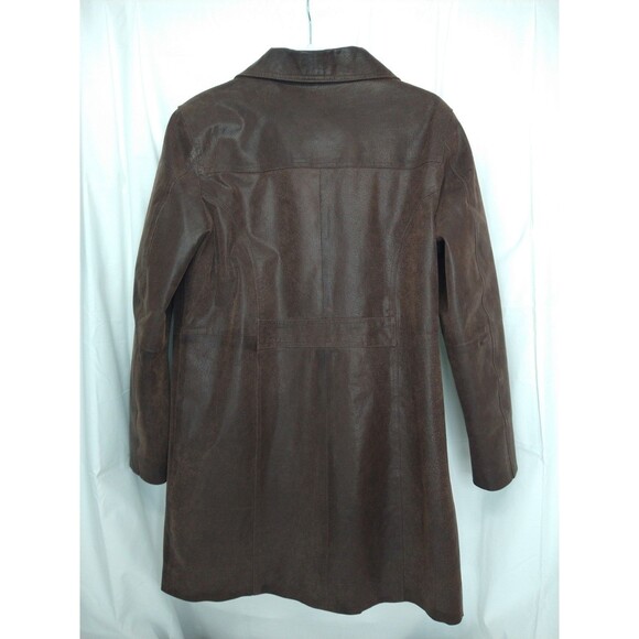 Comint Leather Button Up Jacket Coat Size L Chocolate Brown Pockets Classic - Picture 2 of 15